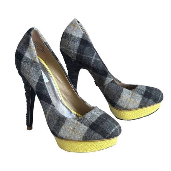 Rachel Zoe Keegan Gray Plaid Funky Stiletto Pumps Size 5.5 - Picture 2 of 11